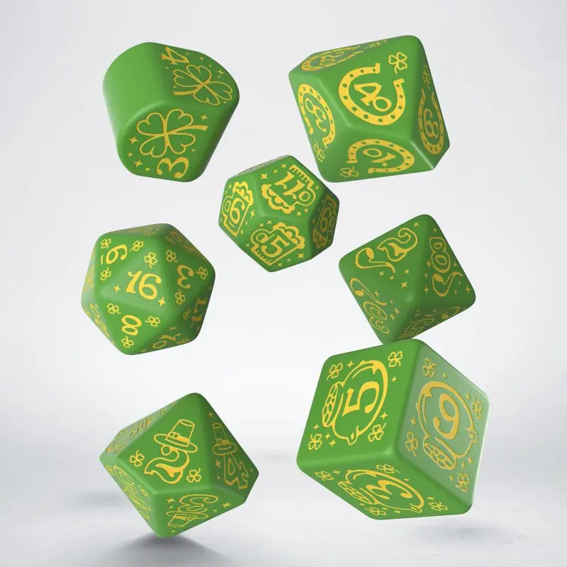 St. Patrick Lucky Charm Poly Green /Yellow (7) Terningsett