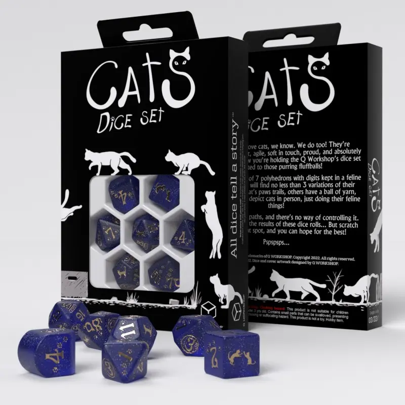 Cats Meowster Poly Purple /Gold (7) Terningsett