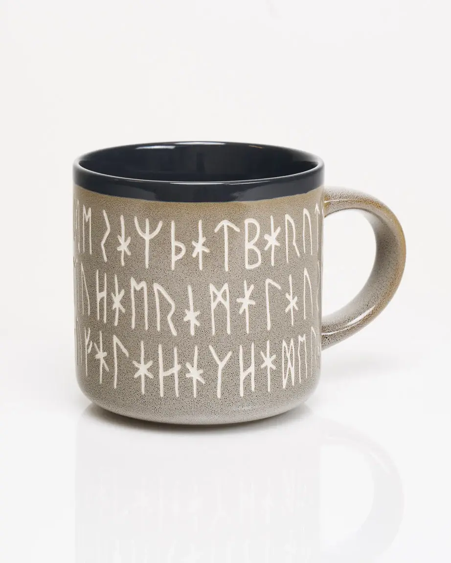 Norse Runes Hand Carved Ceramic Mug 450 ml