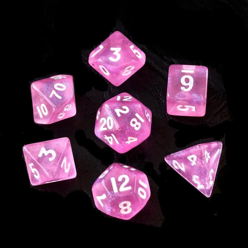 Moonstone Mini Poly Pink /White (7) Terningsett