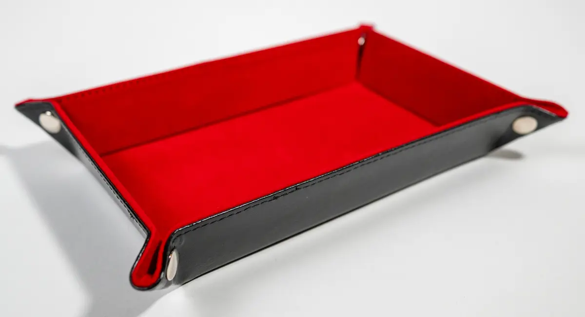 Foldable Leather Rectangular Red & Black Dice Tray