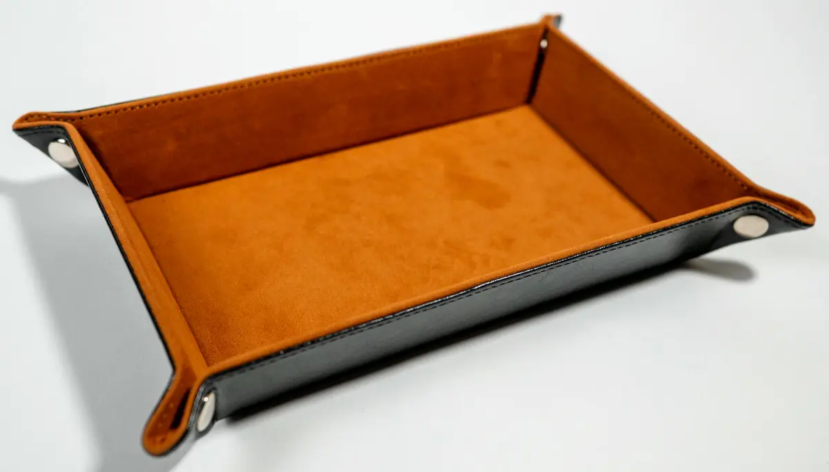 Foldable Leather Rectangular Brown & Black Dice Tray