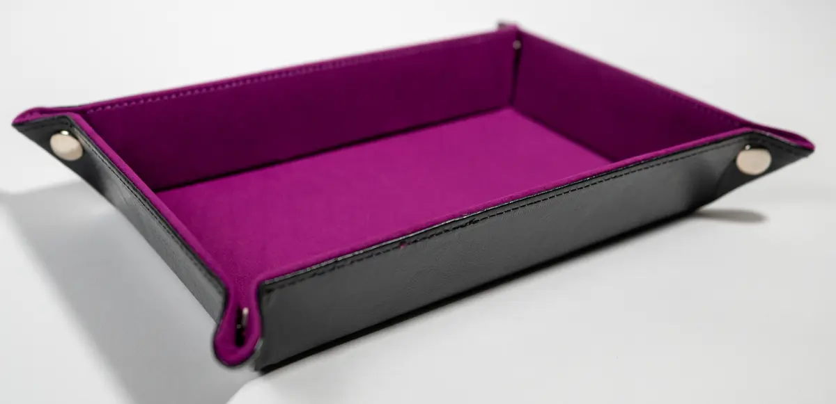 Foldable Leather Rectangular Purple & Black Dice Tray