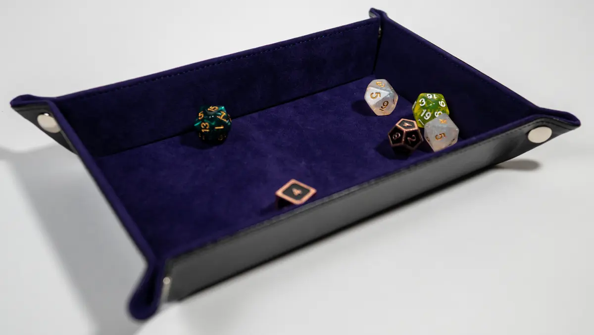 Foldable Leather Rectangular Navy & Black Dice Tray