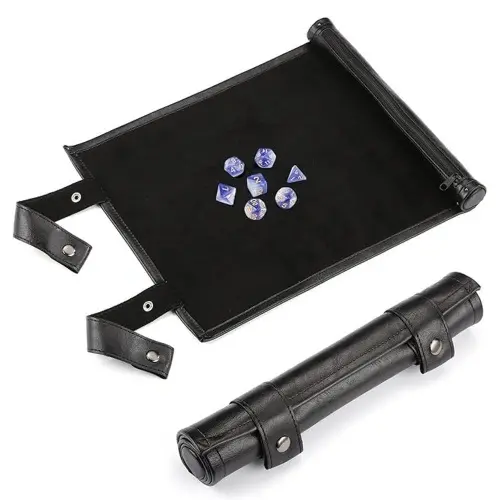 Foldable Leather Scroll Black Dice Tray