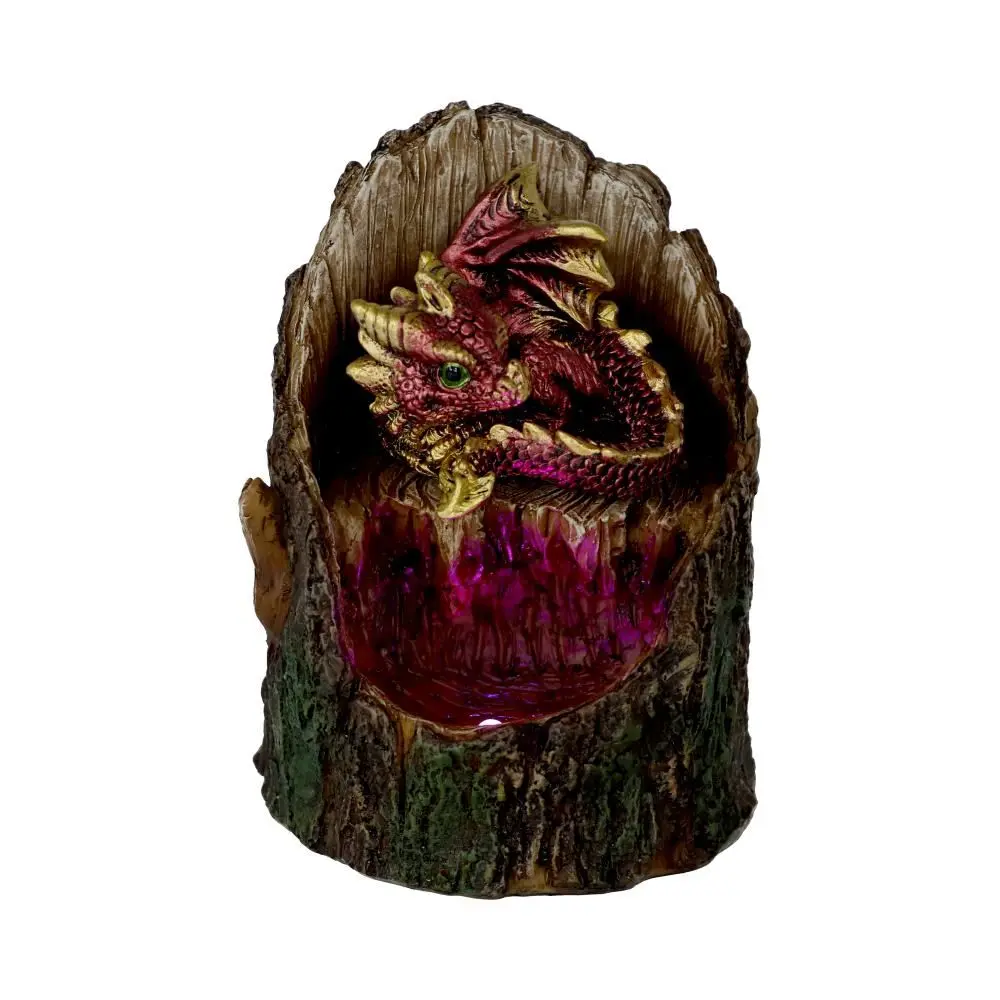 Red Dragon in Tree Trunk Light-up Figurine 10,8 cm