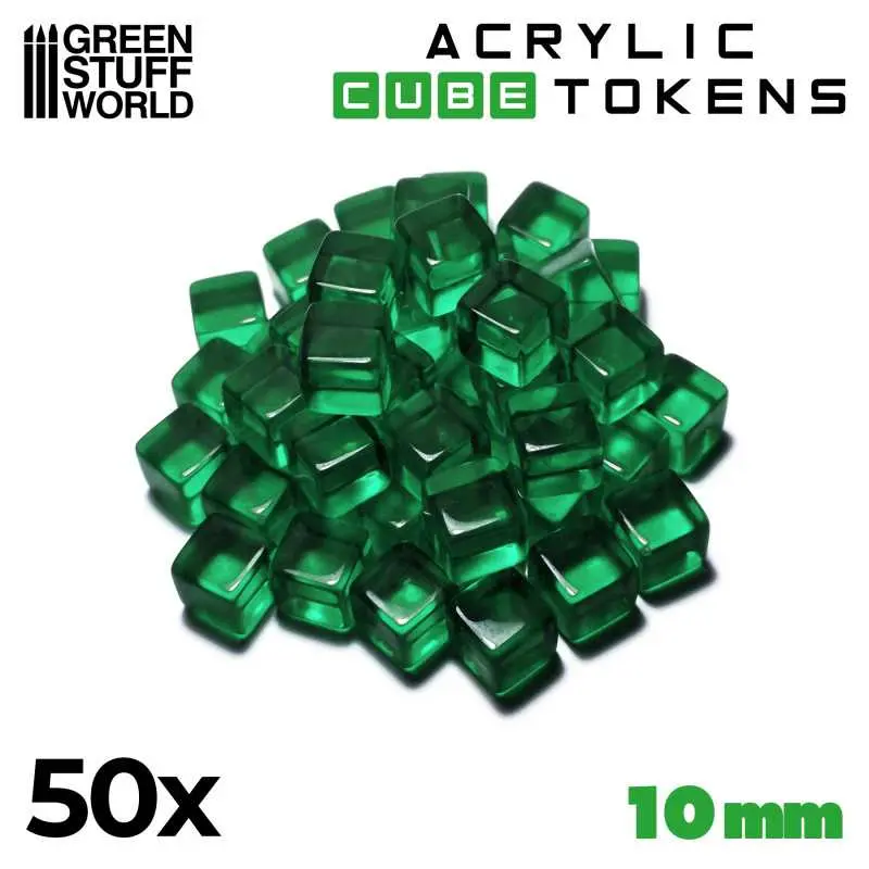 Green Stuff World: Acrylic Cube Tokens, Green 10mm