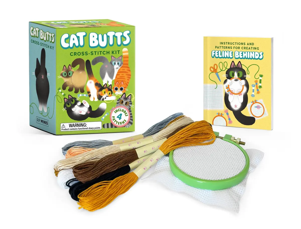 Cat Butts Cross-Stitch Kit: Includes 4 Patterns