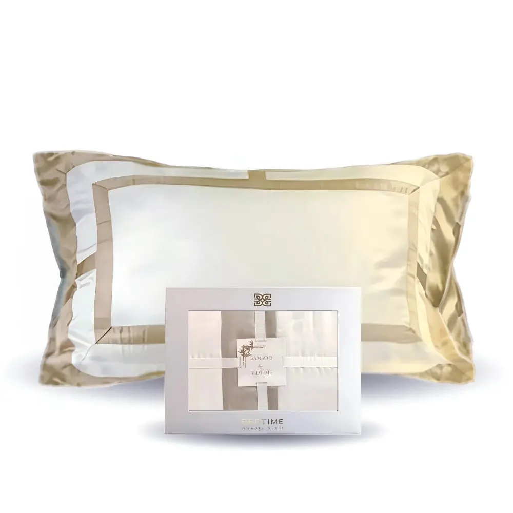 Bambus Sengesett, Frame Hvit & Beige