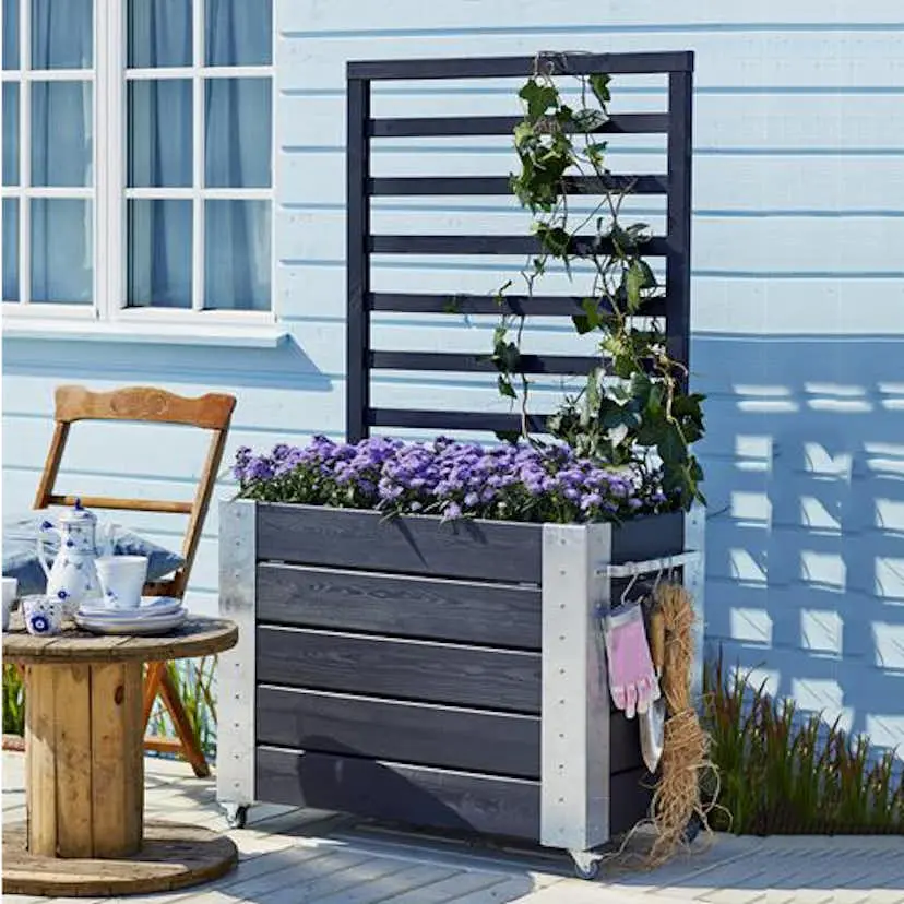 Blomsterkasse PLUS Cubic med espalier Svart 87x50x155 cm