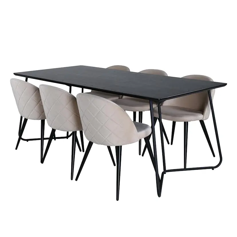 Spisegruppe Venture Home Annika med 6 Valentina Stitcthes Stoler Fløyel