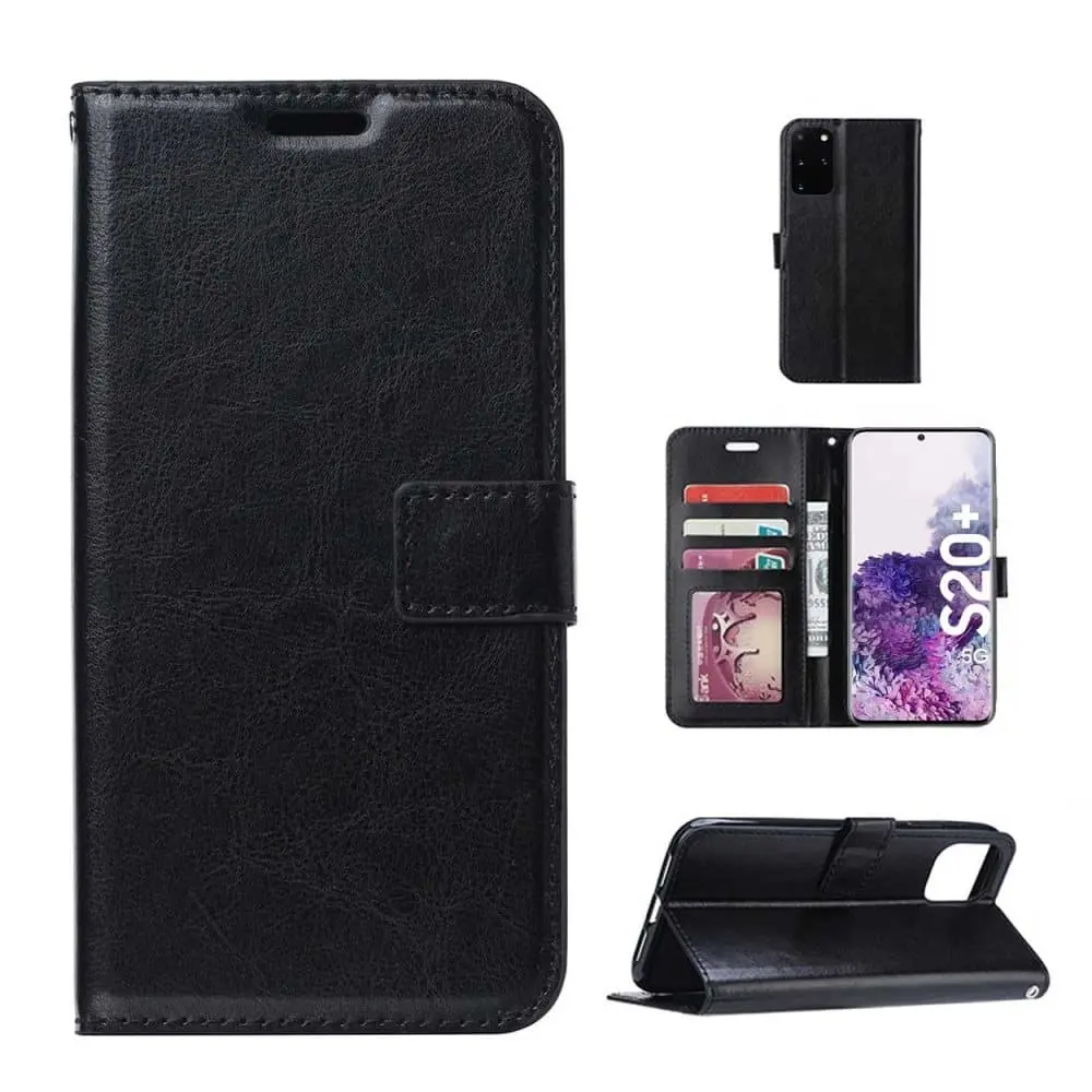 Galaxy S20 pluss lommebok Black Leather Leather Fôr