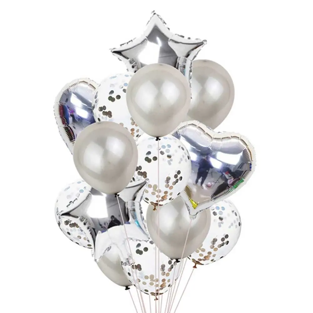 Silver Balloon Heart Star Foil Balloons Confettiballons