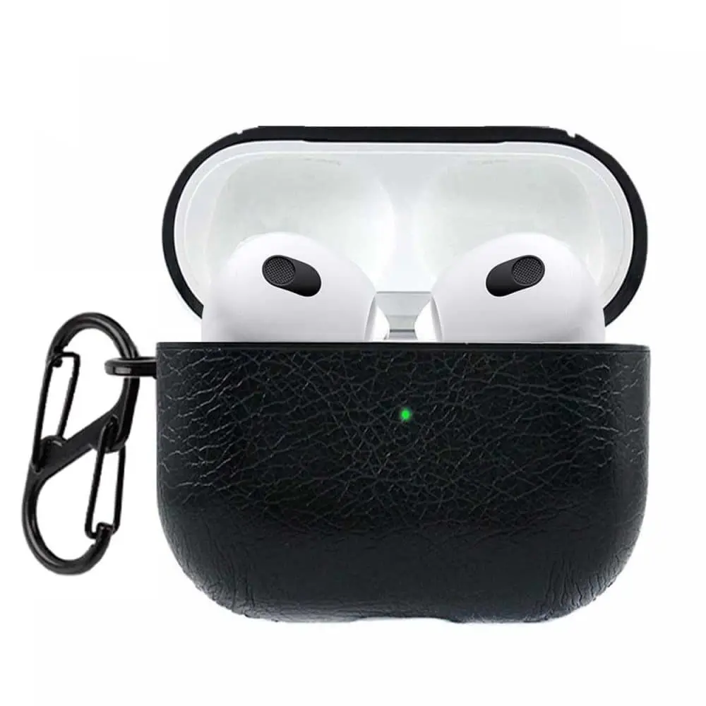 Apple AirPods 3 posesveske beskyttelsesveske skinn svart svart