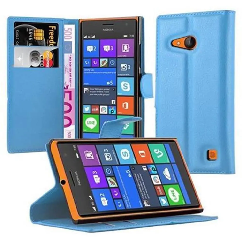 Deksel til Nokia Lumia 730 Lommebokdeksel med magnetisk lukking, stativfunksjon og kortlomme