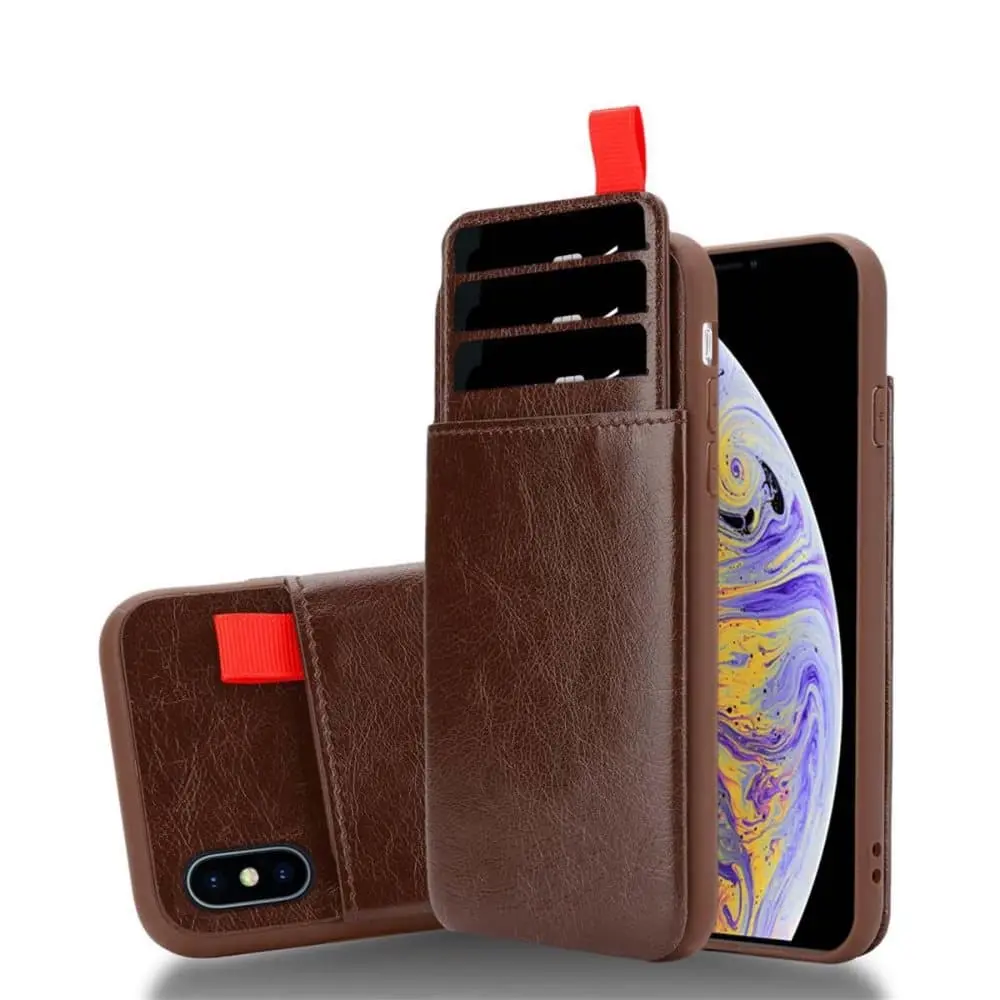 Deksel til iPhone XS MAX Etui i TPU-silikon og kunstskinn, med rom og uttrekkbare kortplasser