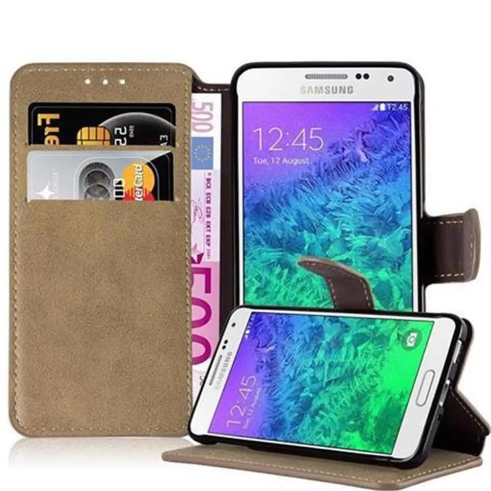 Lommebokdeksel til Samsung Galaxy ALPHA Beskyttelsesetui med stativfunksjon og kortspor i retrodesign