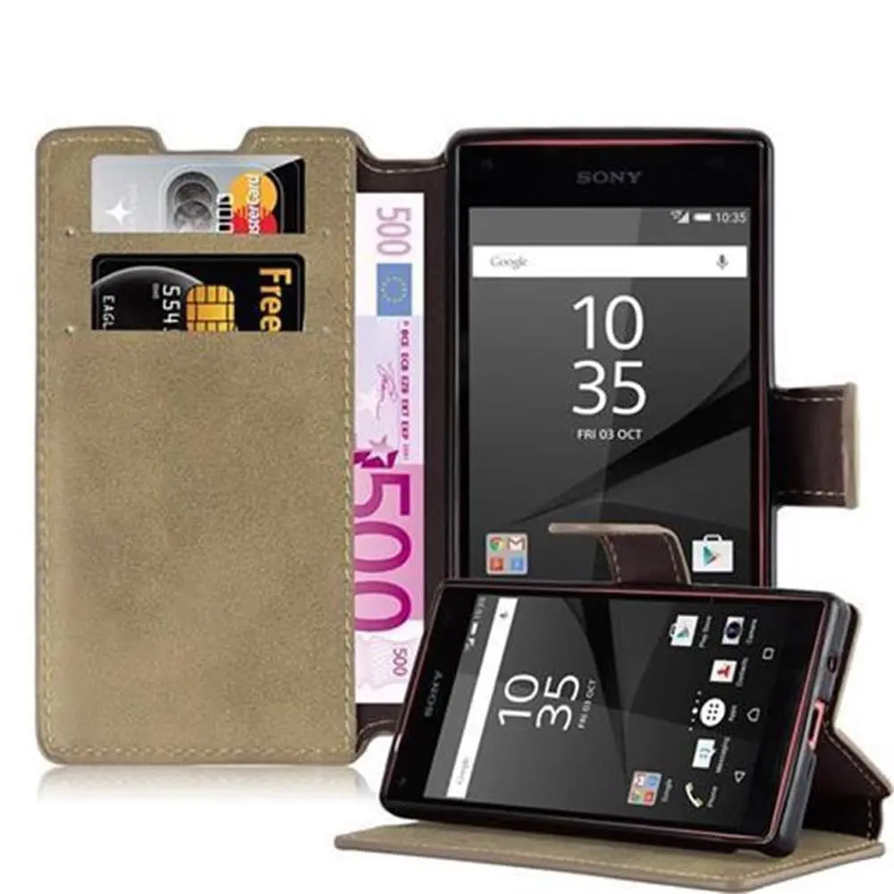 Lommebokdeksel til Sony Xperia Z5 COMPACT Beskyttelsesetui med stativfunksjon og kortspor i retrodesign