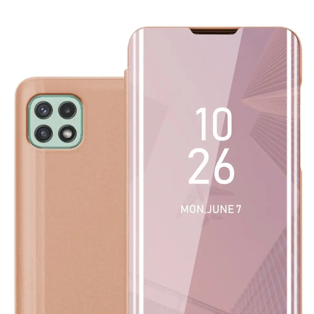 Etui for Samsung Galaxy A22 5G Deksel Clear View Mirror Beskyttelsesetui med stativfunksjon 360 graders beskyttelse