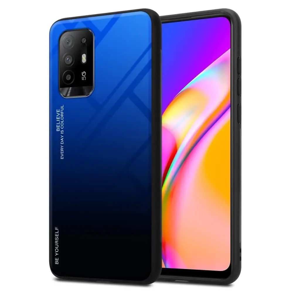 Deksel til Oppo A94 5G Silikondeksel av TPU-silikon og bakside av herdet glass