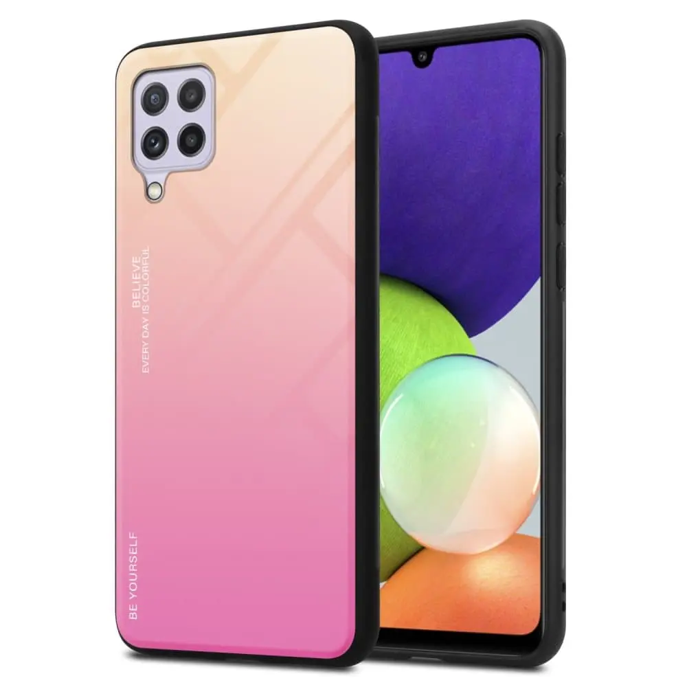 Deksel til Samsung Galaxy A22 4G / M22 / M32 4G Silikondeksel av TPU-silikon og bakside av herdet glass