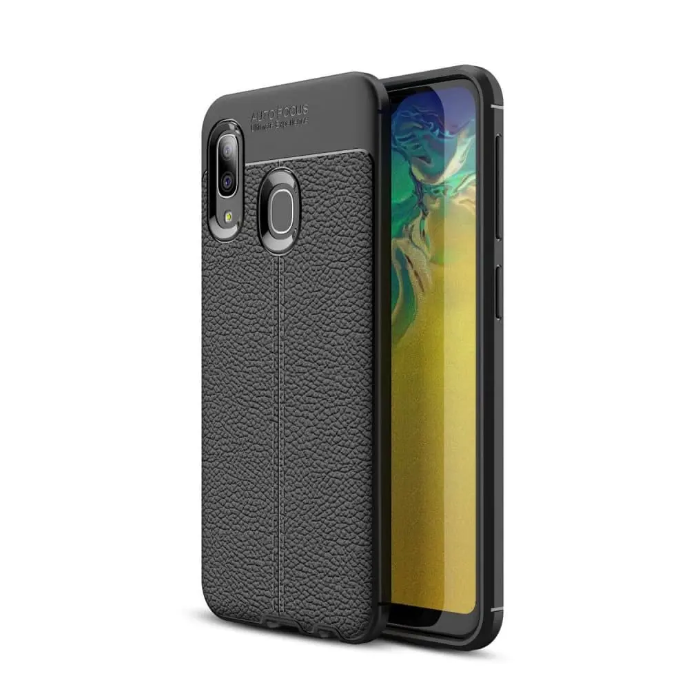 Deksel til Samsung Galaxy A10e / A20e Beskyttelsesdeksel laget av TPU-silikon med påføring av edelt skinnimitasjon