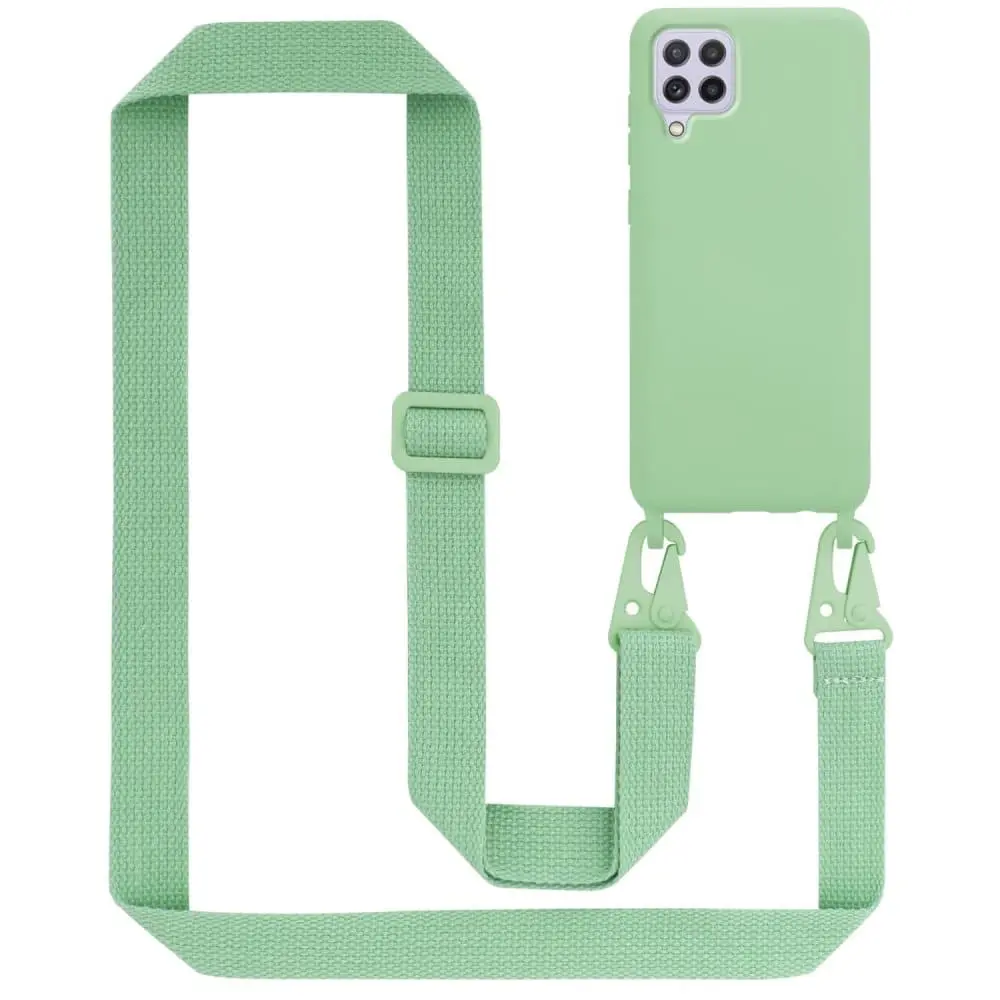 Deksel med Kedja for Samsung Galaxy A22 4G / M22 / M32 4G Silikonbeskyttelsesetui med lengdejusterbar ledningsstropp