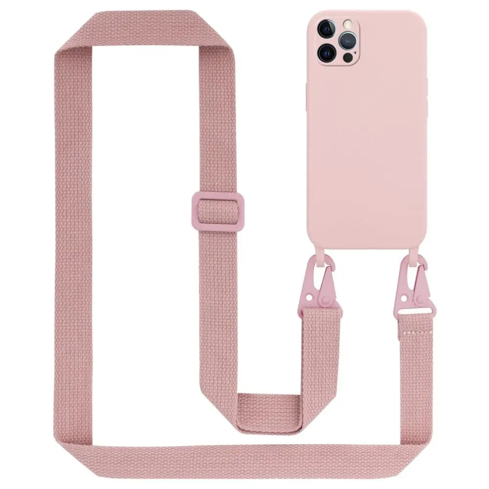 Deksel med Kedja for iPhone 12 / 12 PRO Silikonbeskyttelsesetui med lengdejusterbar ledningsstropp