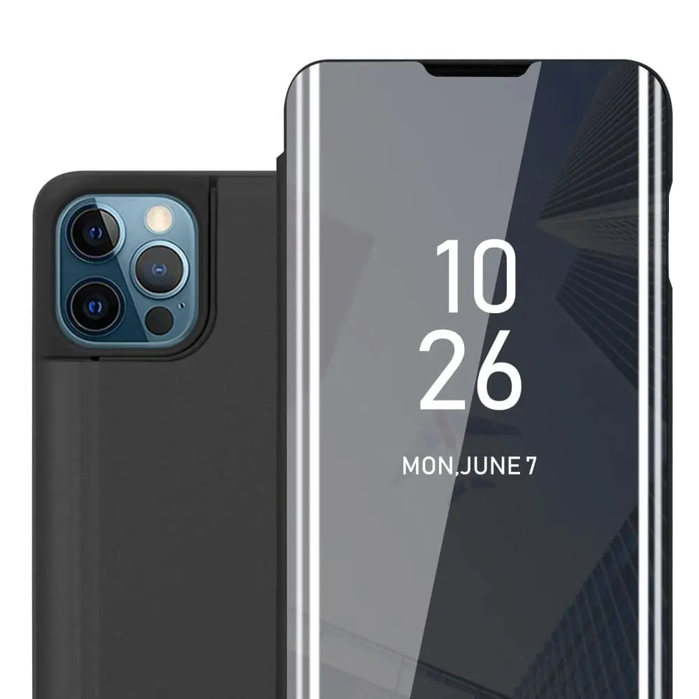 Etui for iPhone 13 Deksel Clear View Mirror Beskyttelsesetui med stativfunksjon 360 graders beskyttelse