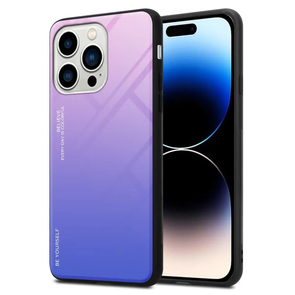 Deksel til iPhone 14 PRO Silikondeksel av TPU-silikon og bakside av herdet glass