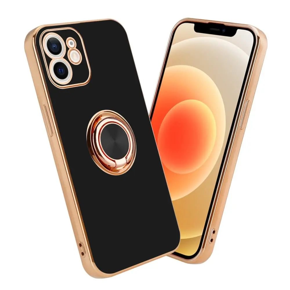 Deksel til iPhone 12 med ring Etui av fleksibel TPU-silikon, med kamerabeskyttelse magnetisk bilholder