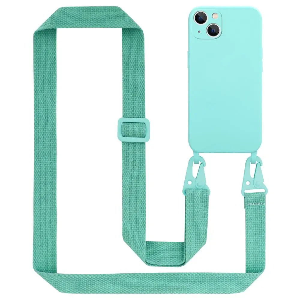 Deksel med Kedja for iPhone 14 Silikonbeskyttelsesetui med lengdejusterbar ledningsstropp