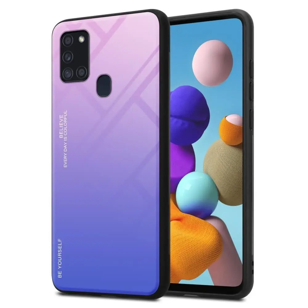 Deksel til Samsung Galaxy A21s Silikondeksel av TPU-silikon og bakside av herdet glass