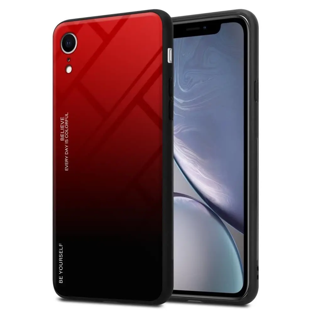 Deksel til iPhone XR Silikondeksel av TPU-silikon og bakside av herdet glass