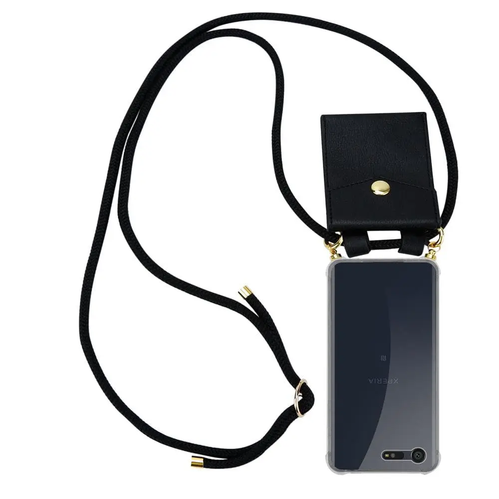Deksel med kedja for Sony Xperia X COMPACT Case med gullringer, ledningsstropp og avtakbart etui