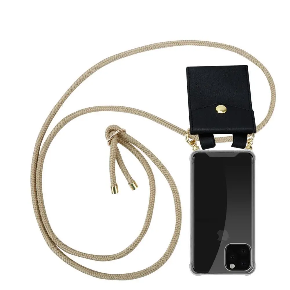 Deksel med kedja for iPhone 11 PRO MAX Case med gullringer, ledningsstropp og avtakbart etui