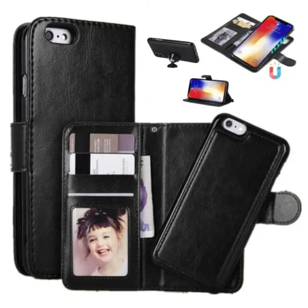 iPhone 6/7/8 pluss 2-i-1 magnetisk lommebokveske svart