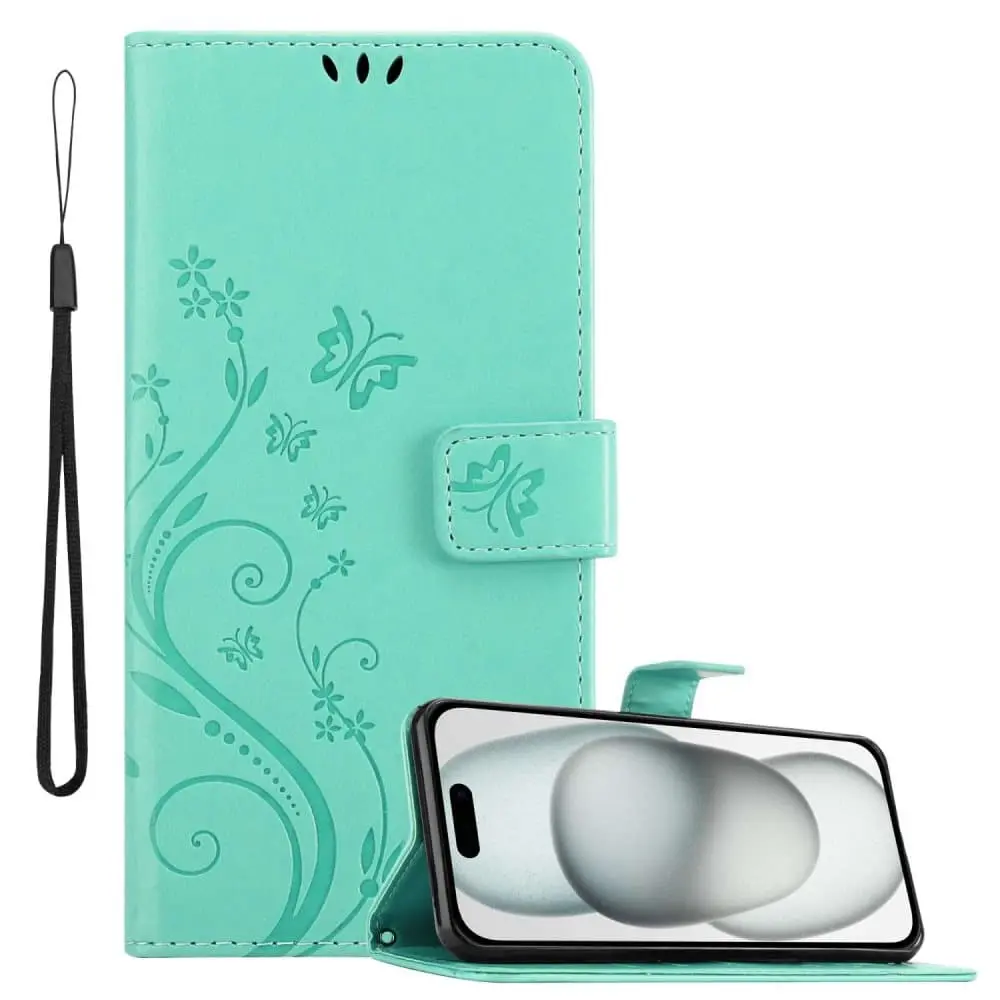 Deksel kompatibel med iPhone 15 PLUS Lommebokdeksel i blomster design med magnetisk lukking, stativfunksjon og kortplasser