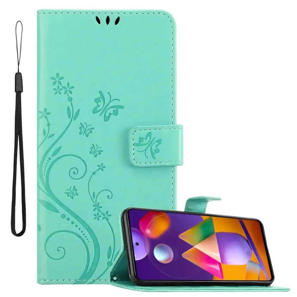 Deksel kompatibel med Samsung Galaxy M31s Lommebokdeksel i blomster design med magnetisk lukking, stativfunksjon og kortplasser