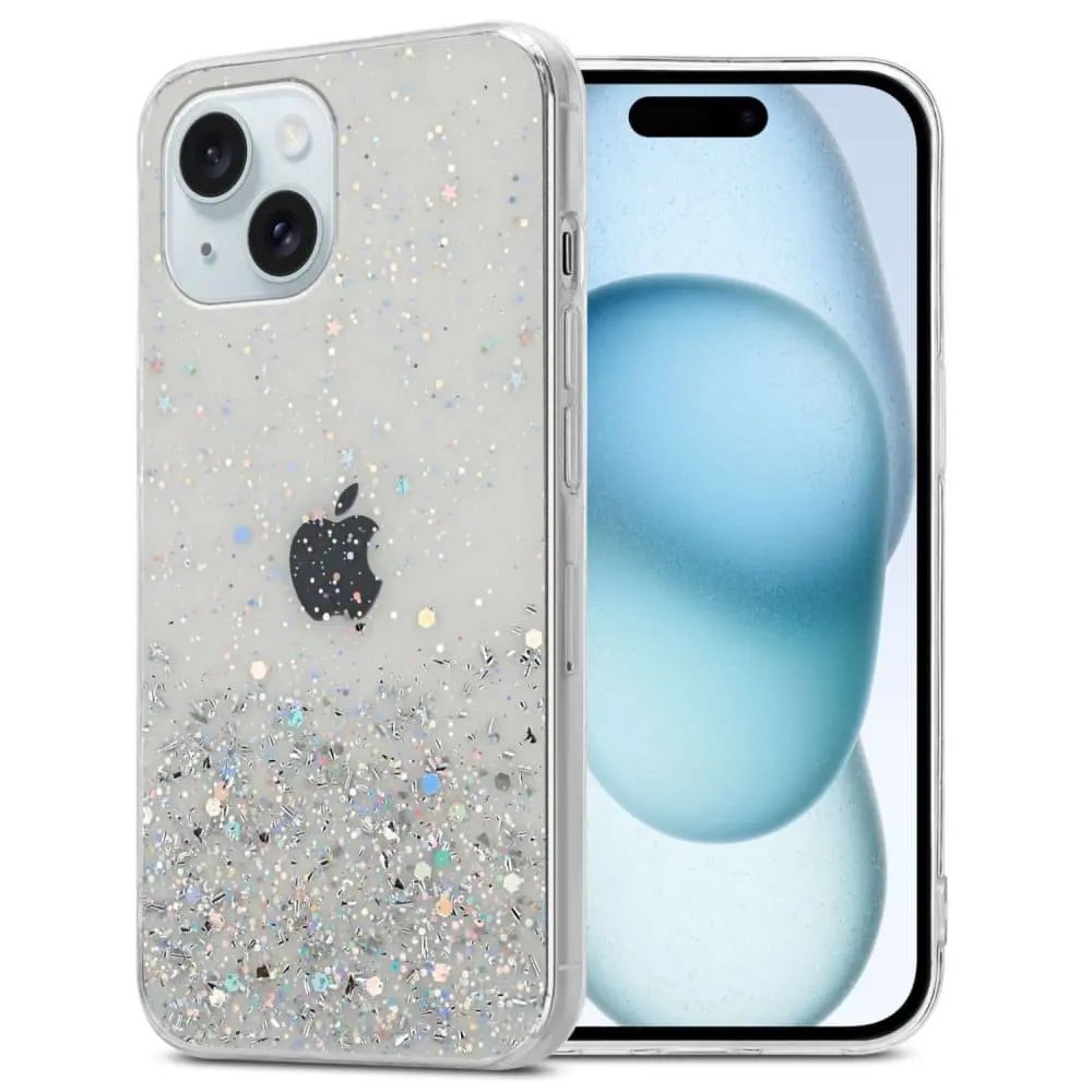 Deksel kompatibel med iPhone 15 PLUS med glitrende glitter