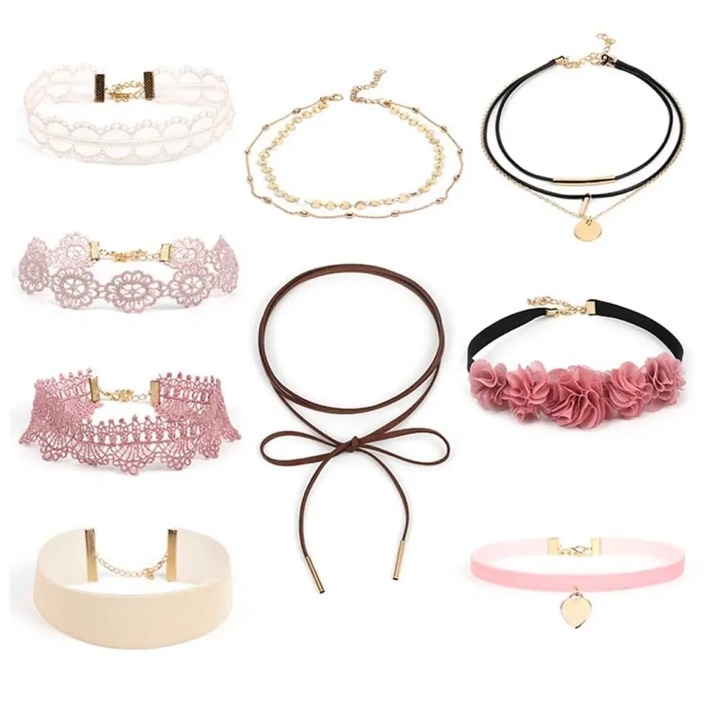 9-pack trendy choker halskjede blonder