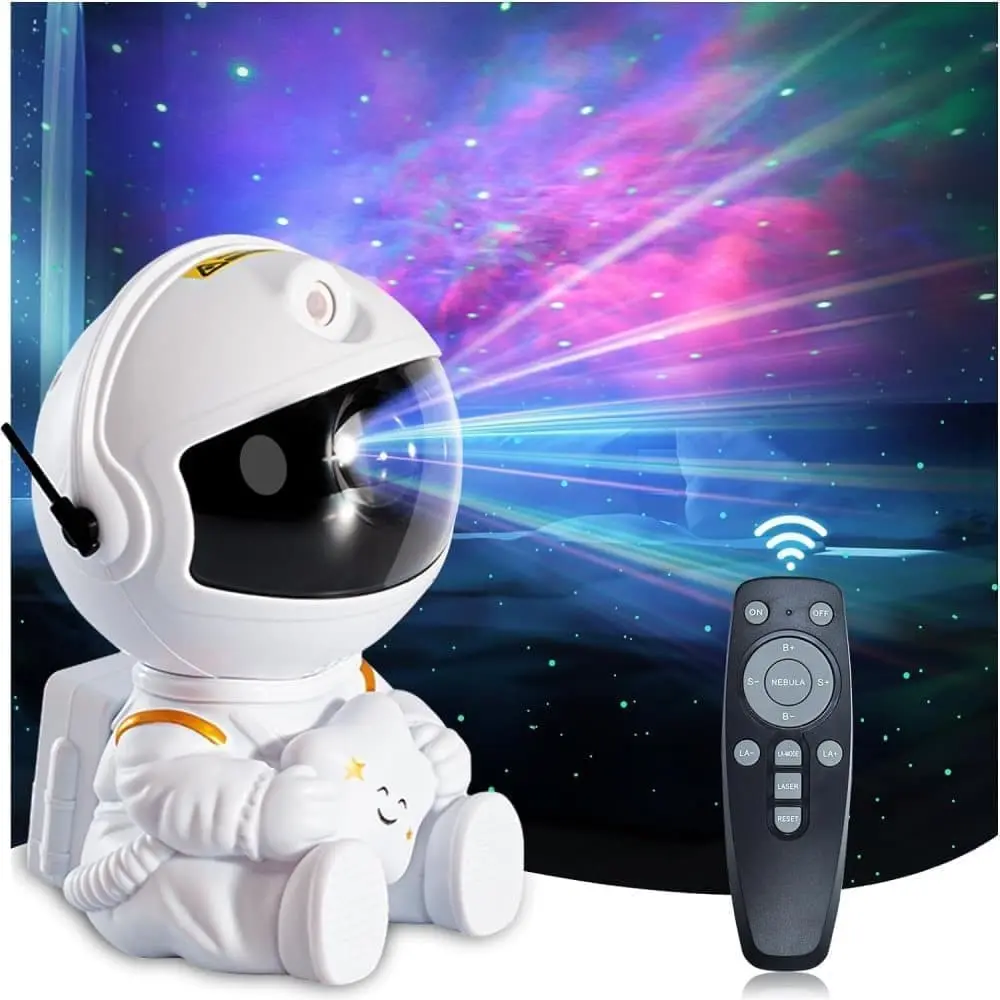 Astronaut sittende Night Light / Galaxy Lampe med fjernkontroll - Nebula Starry Sky Projector