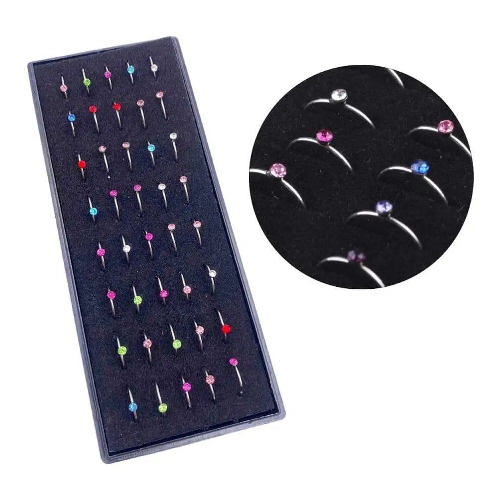 40-pack falske piercing ører leppe nese septum diamant