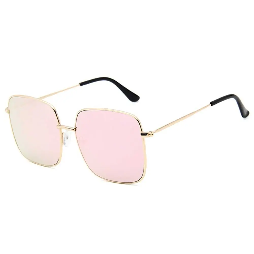 Square Metal Solbriller Gold Pink Mirror Glass + Senile String