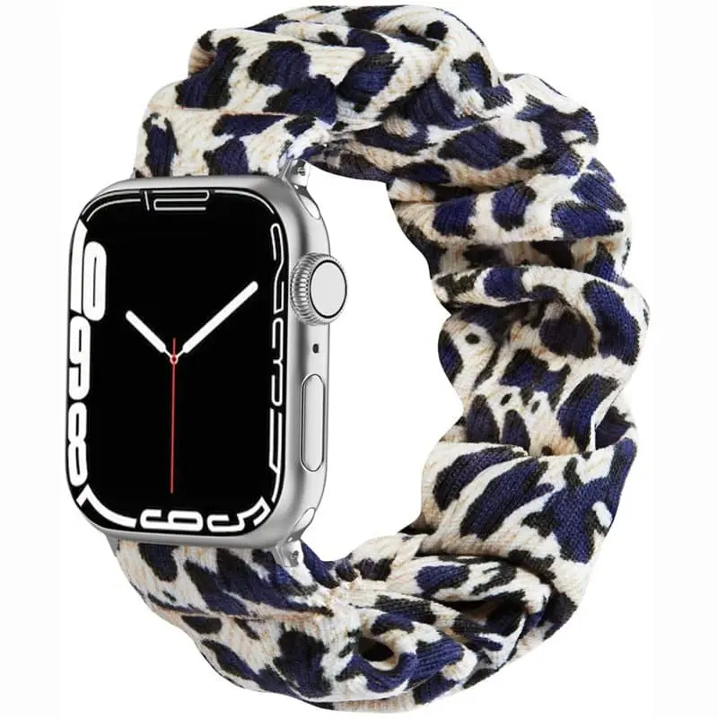 Scrunchie Elastisk armbånd Apple Watch 7 (45mm) - Leopard Blå