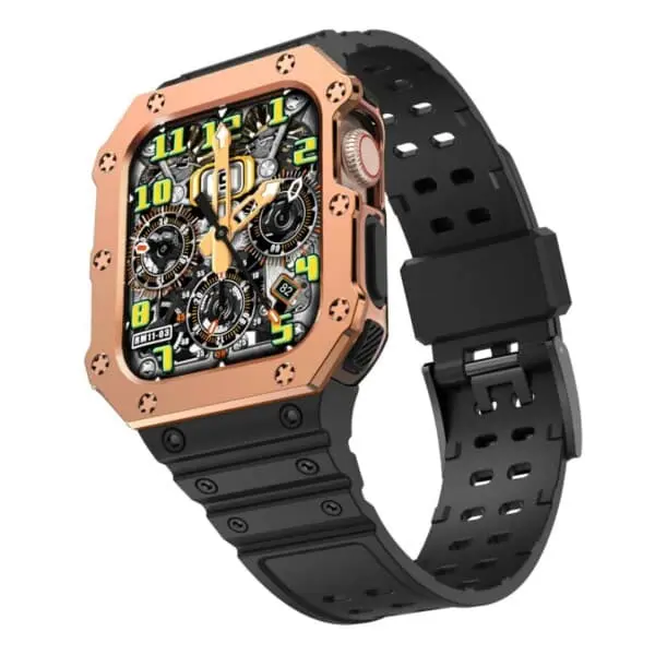 Apple Watch silikonarmbånd med støtfangerskall 42/44/45 svart rosé gull