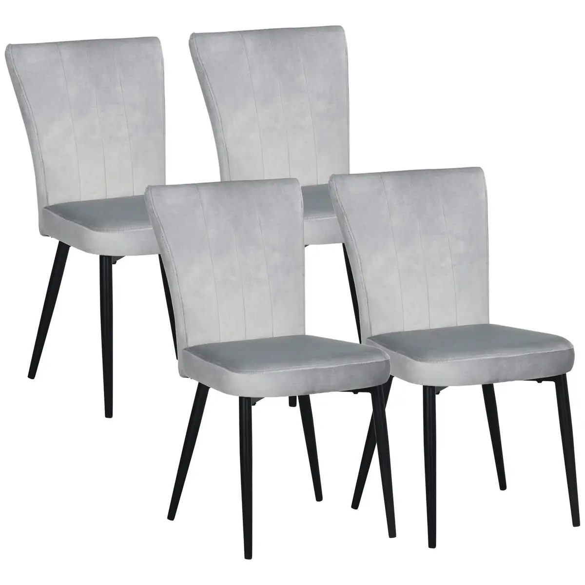 Grey Velvet Look kjøkkenstoler sett 4 med ryggstøtte