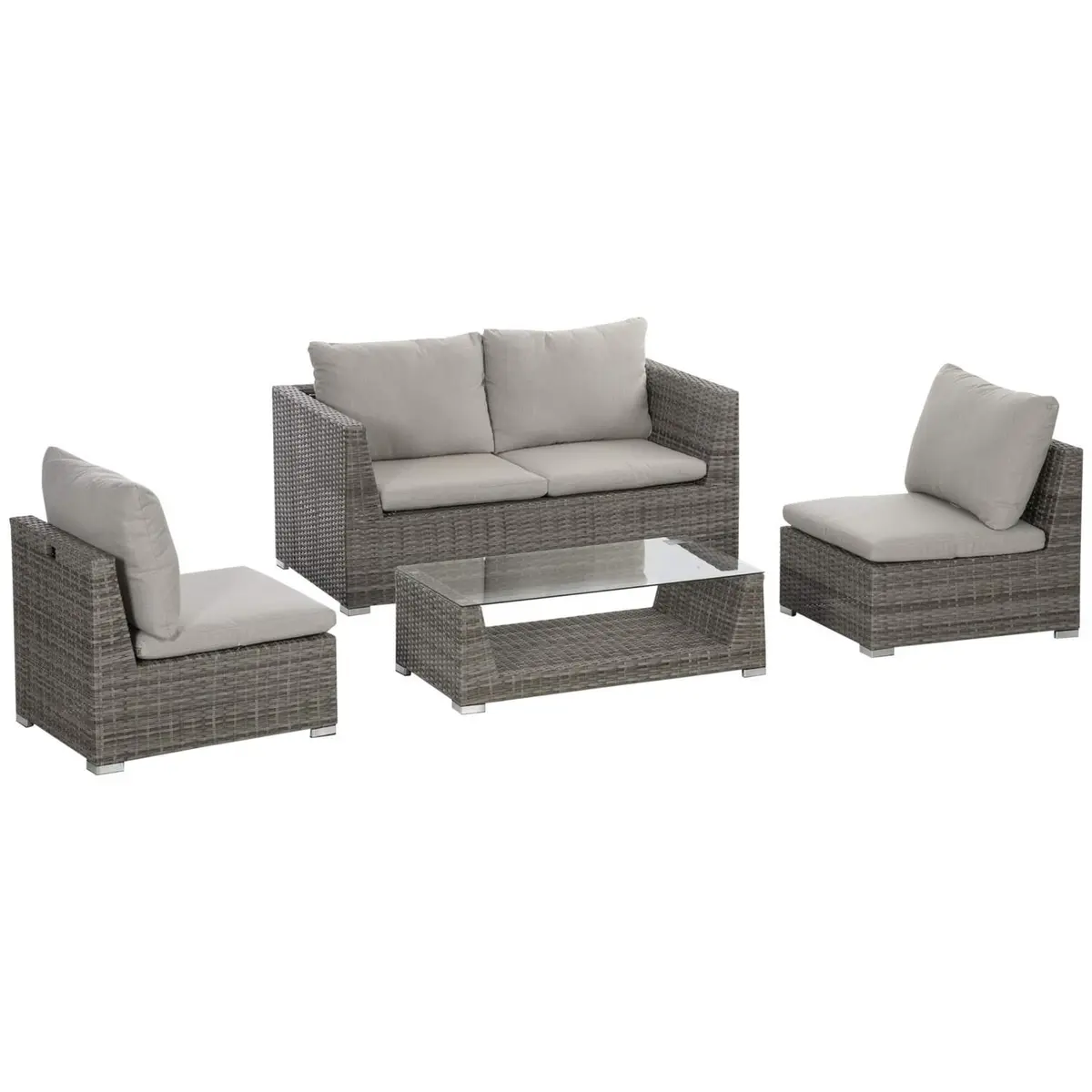 Hagemøbelsett 4 Pers Polyrattan Grå/Beige