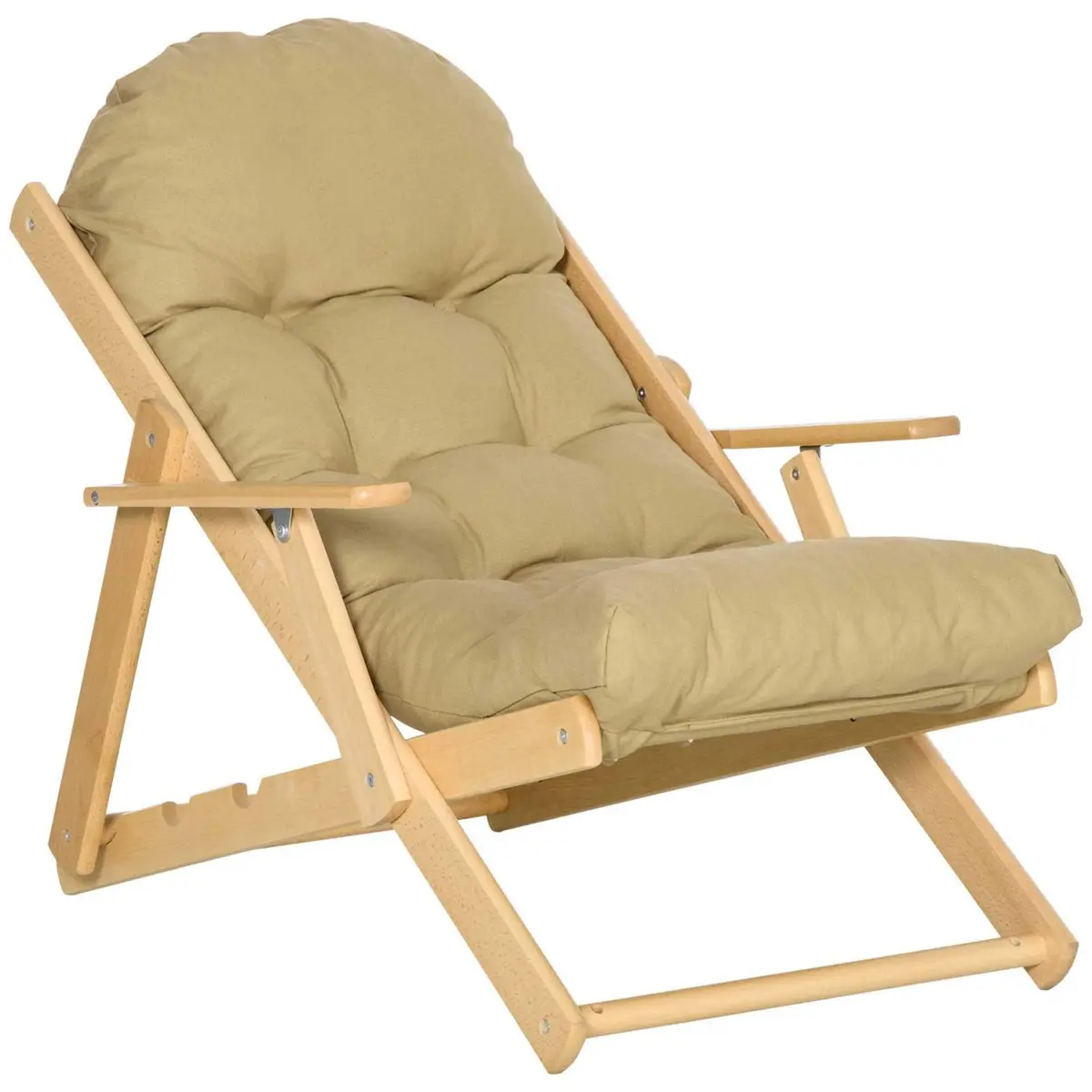 Avslappingsstol, polstret sammenleggbar stol, hvilestol, hvilestol, spisestuestol med linlook for stue, bøk, 71 x 89 x 96 cm bru