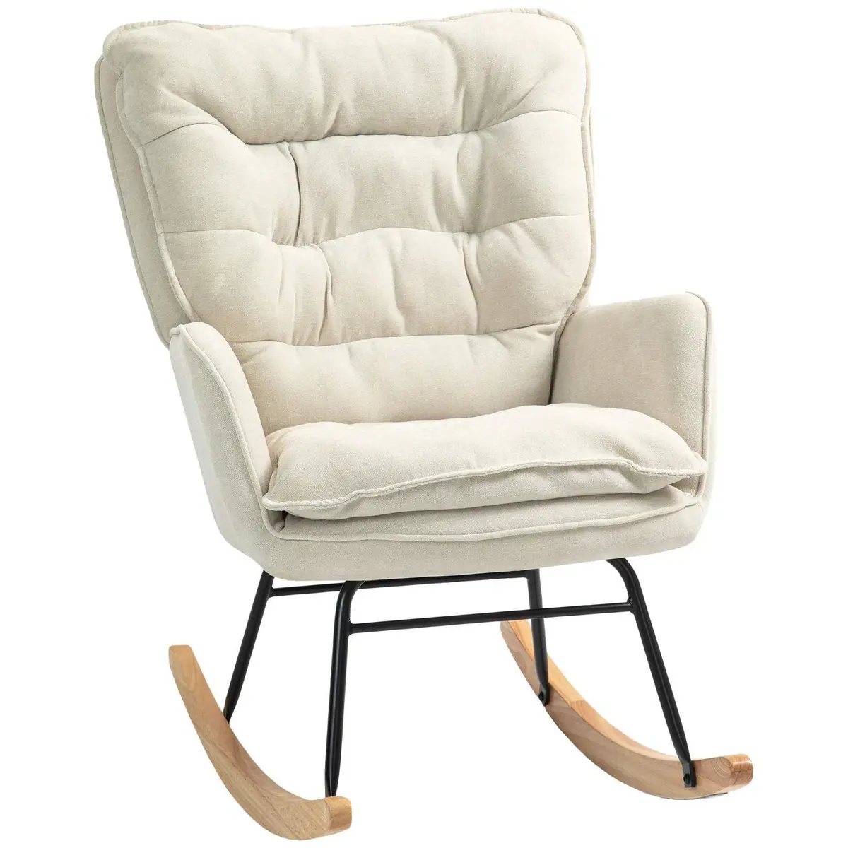 Gyngestol, lenestol, ammestol med chenille-look, gyngestol opptil 120 kg bæreevne for soverom, stue, beige